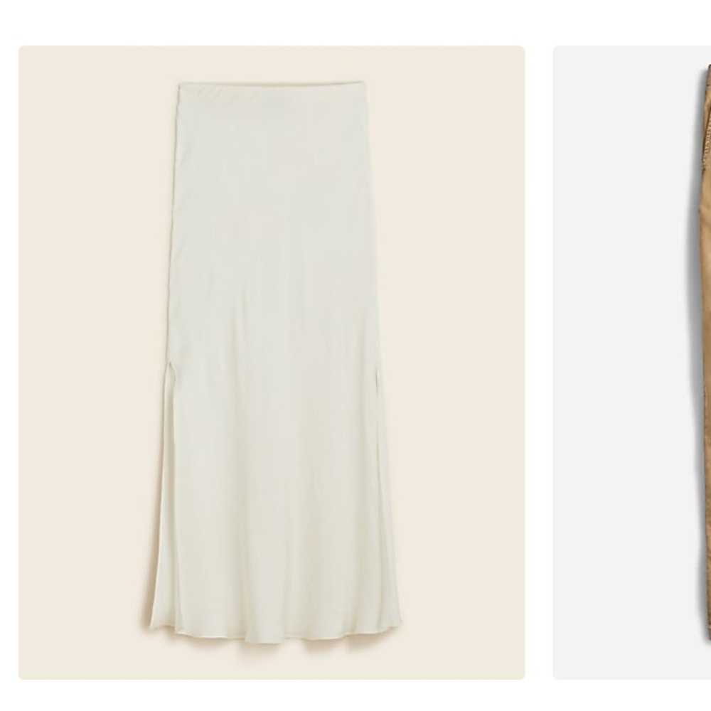 Cupro-blend flared slip skirt, antique white. Size L
